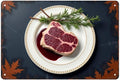 Delicious Steak with Rosemary Tin Sign Vintage Food Metal Sign Print Aesthetic for Garden Yard Bar Porch Home Bedroom Kitchen Wall Decor Gift 8 X 12 in