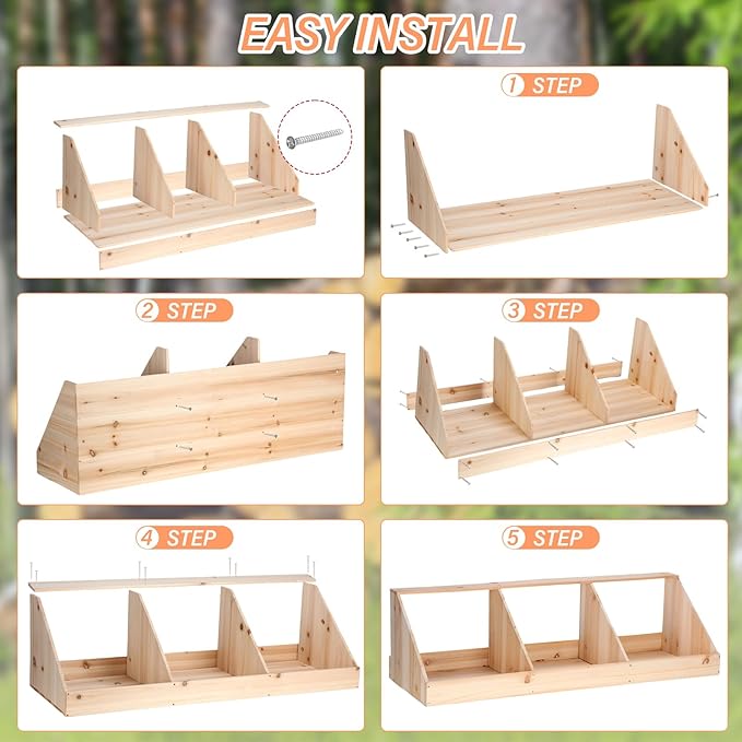 Nosiny Triple Nesting Boxes Wood Chicken Nesting Box 3 Compartment Room Hen Chicken Laying Boxes Versatile Use Easy Assemble for Duck Poultry, 37.4 x 12.8 x 11.2 Inch, Brown