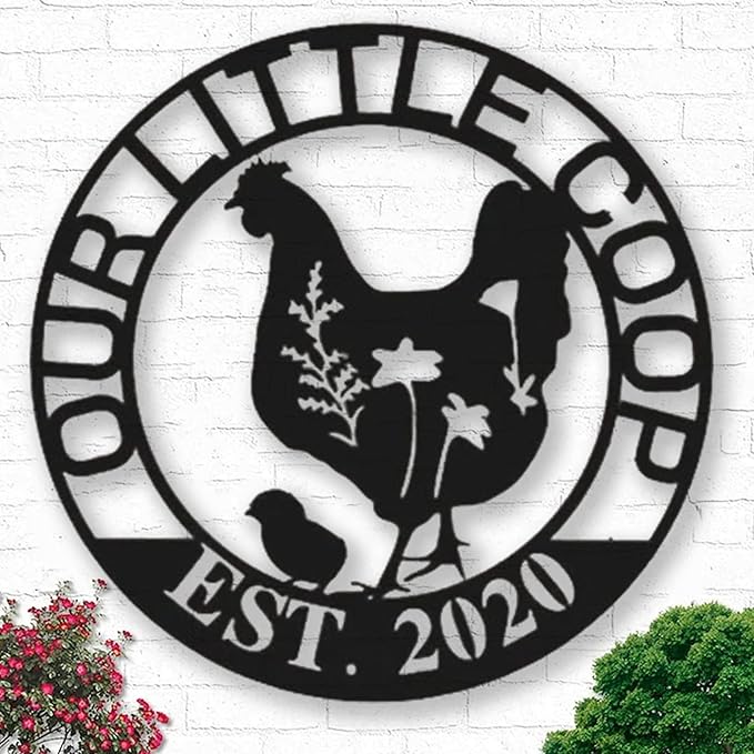Personalized Rustic Chicken Coop Sign Custom Metal Hen House Nameplate Farmyard Barn Hanging Plaque Backyard Poultry Wall Art Homestead Decor Gift for Farmers and Chicken Lovers Outdoor Accessories