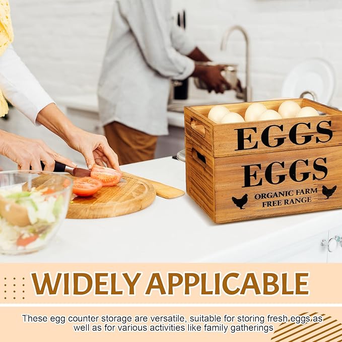 Qinyoung 2 Pcs Farm Wooden Eggs Crate for 12 Fresh Eggs Easter Stackable Wooden Crates for Display Rustic Storage Box with Handle for Easter Supermarket Farm Food Shop Kitchen Supplies