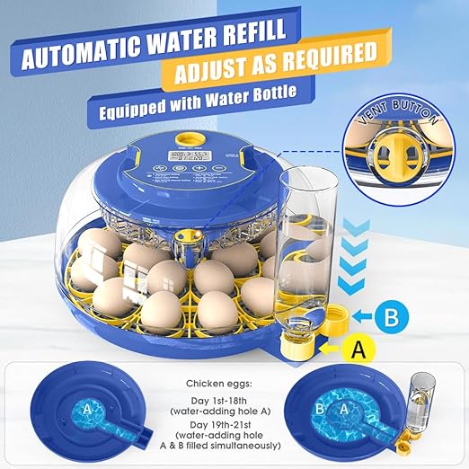 HOWOOlUA 18 Egg Incubator for Hatching Eggs with Auto Turn, Temp & Humidity Control, Built-in Candler Large Capacity Egg Incubator for Chicken Duck Goose Eggs (Blue)