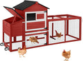 Large Chicken Coop with Wheels, Outdoor Wooden Hen House with Run & Nesting Box, for 3-5 Chickens, Waterproof Asphalt Roof, Leakproof Tray, Expandable Poultry Cage-Red