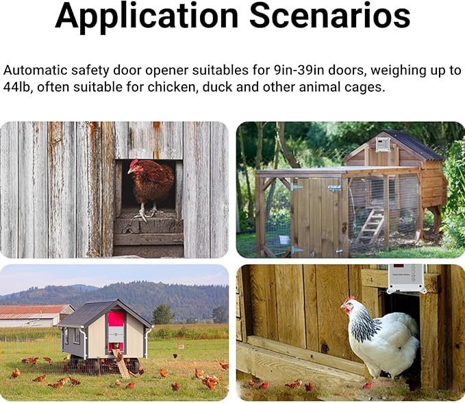 Automatic Chicken Coop Door with Timer and Remote Control Solar Powered Light Sensor Safe Opener Kit for Poultry Run Duck Coop(US Plug)