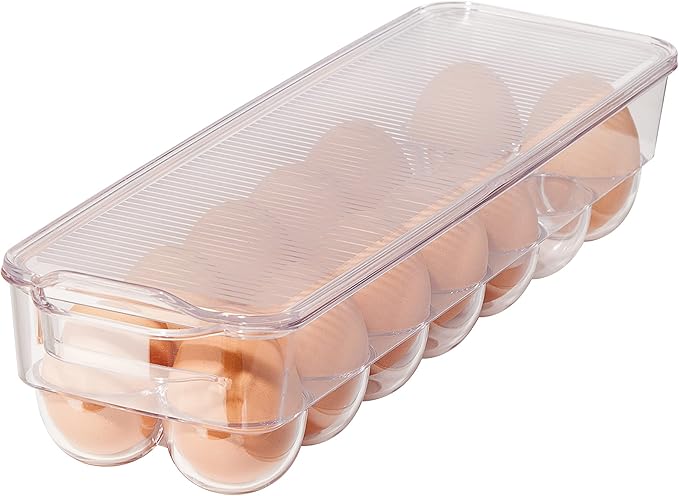 OGGI Stackable Covered Egg Holder - Kitchen Organization, Fridge Organizer, Food Storage, Clear Stackable Storage Bins, 14 Egg Tray