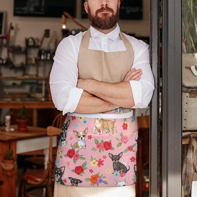 Short Aprons for Servers Unisex Chef Works Waitress Apron with 3 Pockets
