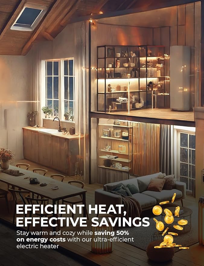 EconoHome Wall Mount Space Heater Panel - with Thermostat - 250 Watt Splashproof Convection Heater - Ideal for 100 Sq Ft Room or Bathroom - 120V Electric Heater - Updated Model