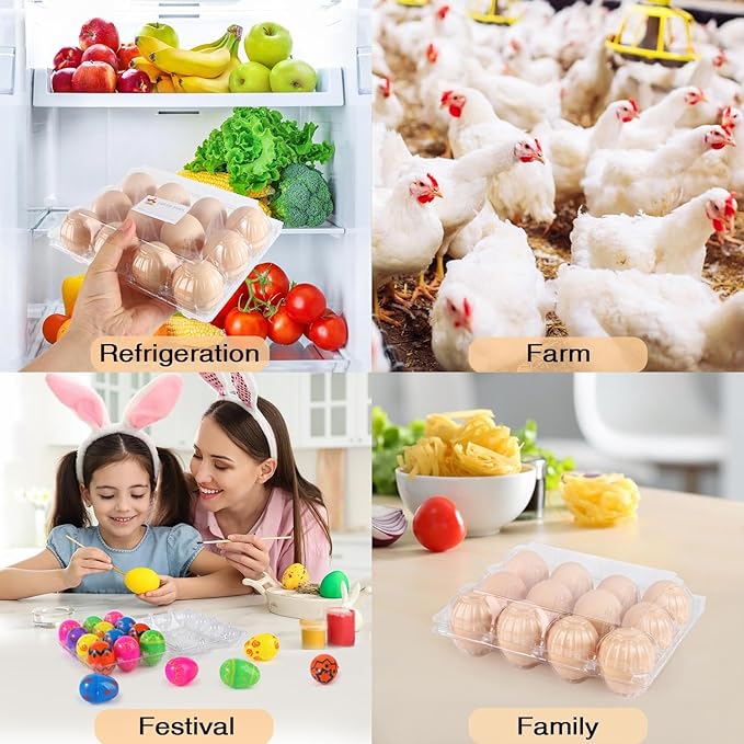 Egg Cartons 60 Pieces, Egg Cartons Cheap Bulk, Eggs 12 Count, Clear Plastic Reusable Egg Tray Container Holder for Family Pasture Chicken Farm Refrigerator Storage, Business Market with Sticker Labels