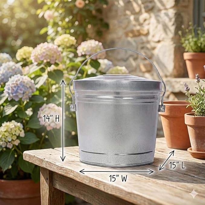 6-Gallon,Galvanized Steel Locking Lid Storage Can-Rustproof Dry