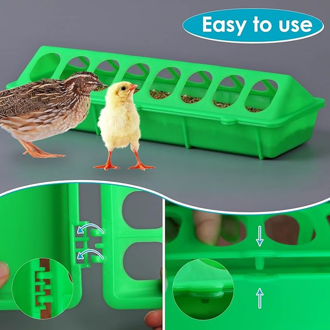 Flip Top Chick Feeder Trough Plastic Flip Top Bird Small Poultry Feeder Chicken Pigeon Duck Quail Feeder Waterer Small Chicken Feeders No Waste No Mess (Green)