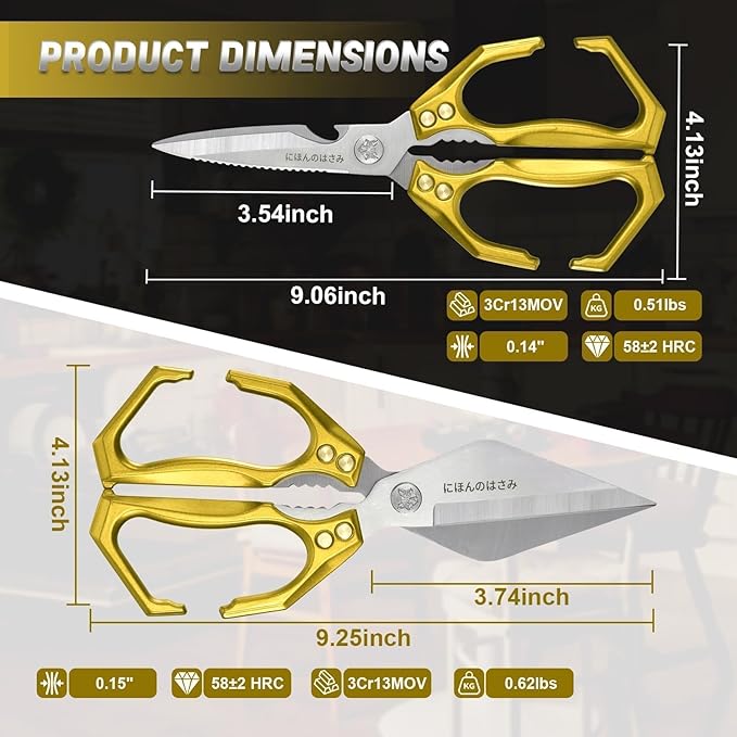 Dream Reach Kitchen Scissors Heavy Duty Kitchen Shears for Food, Meat Scissors Dishwasher Safe, Poultry Shears Set for Turkey, Meat, Seafood, Bone Cutting - Christmas Gifts for Men (Golden)