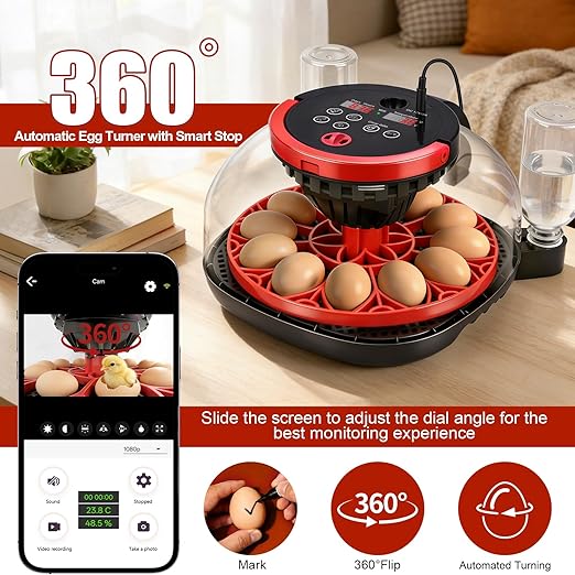 Chicken Incubators for Hatching Eggs, 12 Eggs WiFi Smart Incubator with 1080P Camera | App Control | Temperature & Humidity Control | Automatic Egg Turner | Egg Candler for Chicken, Duck, Quail