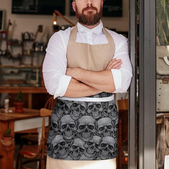 Unisex Chef Waiter Apron Waist Half Short Serving Aprons with 3 Pockets