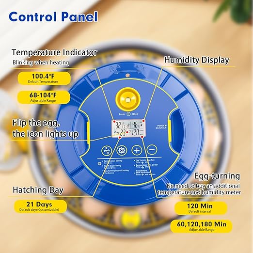 18 Egg Incubator Automatic Egg Turner Temperature & Humidity Control, Incubators for Hatching Eggs, Chicken, Ducks, Goose, Pigeon, Quail, Parrot Incubator Farm,Lab,Science Classroom,Home (Blue-18 Egg)