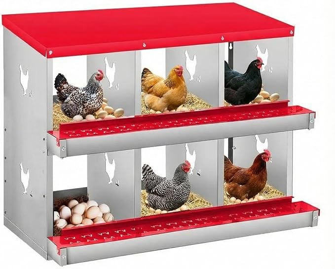 Chicken Nesting Box, 6/8/10 Compartment Metal Nesting Box,Wall Mount Chicken Nesting Boxes for Laying Eggs,Easy Egg Collection,6 Room Nest Boxes for Chickens