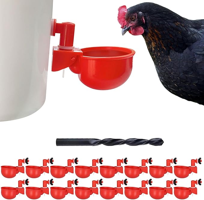 Chicken Waterer Cups | Automatic Large Chicken Water Feeder for Chicks, Turkey, Ducks, Goose, Bunny and Birds | Poultry Waterer - BPA Free & Leak Proof Design (16 Pack)