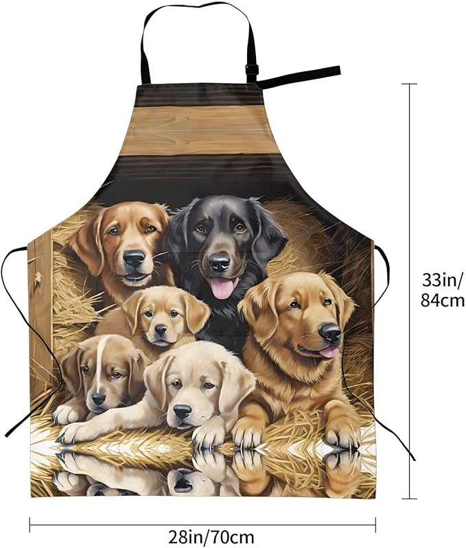 Farm Animals Waterproof Apron For Adults With Two Large Pockets,Adjustable Neck And Waist Ties,Full-Length Bib Design-Polyester Fabric