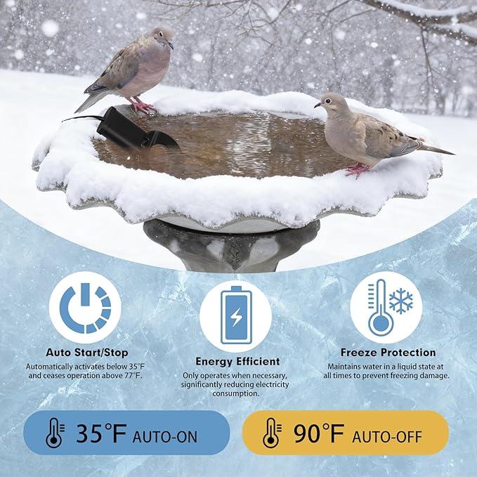1PCS 250W Utility De-Icer Heater - Cast Aluminum Thermostatic Control for Bird Bath, Chicken Waterer & Stock 9.8FT Cord Chicken Water Heater - Safe for Livestock, Wildlife (1, 500W)