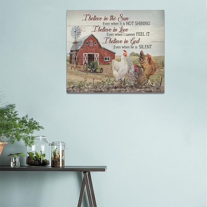 banonaty Rooster Kitchen Decor Wall Art Rustic Farmhouse Chicken Barn Pictures Wall Decor Country Inspirational Quotes Canvas Prints Home Office Decorations For Bathroom Dinning Room Framed 24""x20""