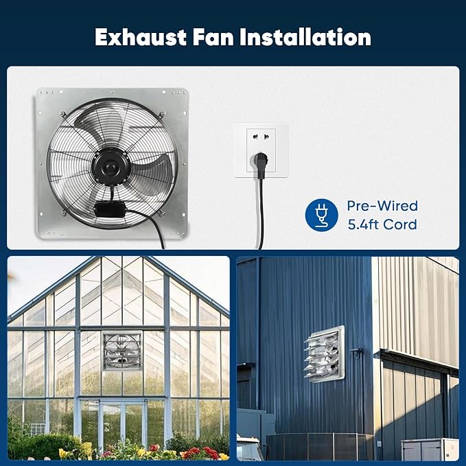 KEN BROWN 20 Inch Shutter Exhaust Fan, Gable Vent Fan, Wall Mount Ventilation, High Speed 3500CFM, Automatic Aluminum Blades, for Garages, Shop, Greenhouse, Attic, with 10ft Power Cord