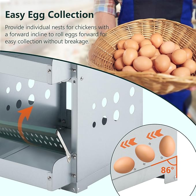 Chicken Nesting Box for Laying Eggs - 6 Room Chicken Laying Boxes, Nesting Boxes for Chickens, Heavy Duty Metal Chicken Coop,33.07" L x 16.92" W x 25.59" H