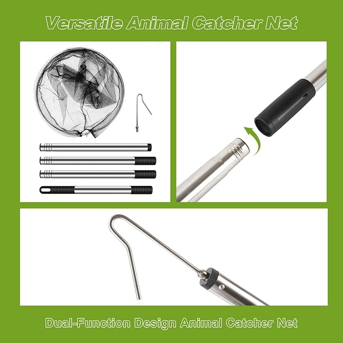 Chicken Catching Net, Chicken Catcher Leg Hook with Extendable Stainless Steel Handle (28.5" to 76"), Poultry Catcher for Catching Small Animals, Duck, Goose, Bird, Skunk Bat and Fish net