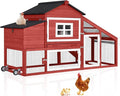 Aivituvin Mobile Chicken Coop with Wheels for 2-4 Chickens, Backyard Expandable Chicken House Duck Cage with Run, 2 Nesting Boxes, Easy Clean Pull-Out Tray, Leak-Resistant Asphalt Roof, 72.3"(Red)