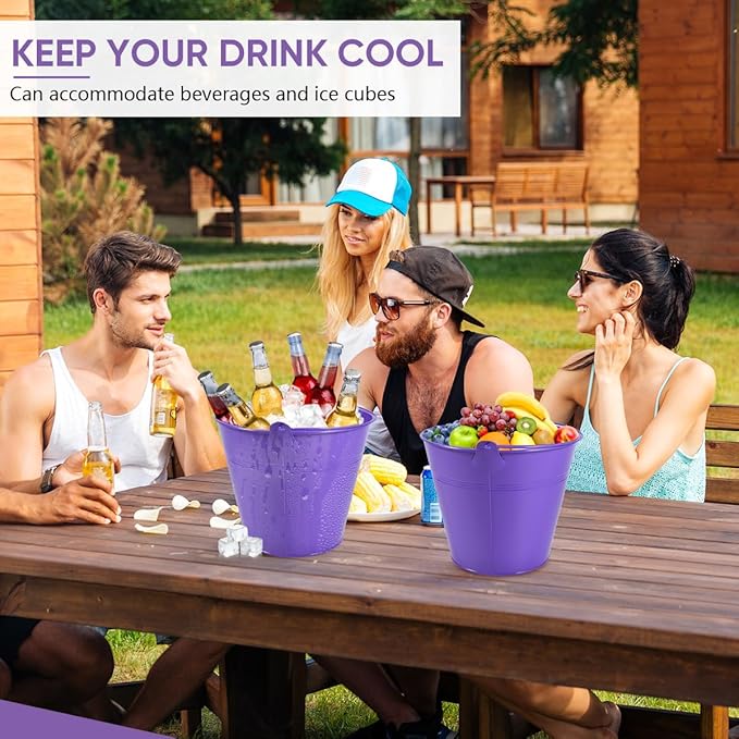 OBTANIM 7 Pack Purple Metal Buckets with Handle Galvanized Ice Pails for Plants, Succulents, Party Favors Organizing, Rustic Home Decor or Classrooms Pencil Storage (9.1 x 6.7 inch)