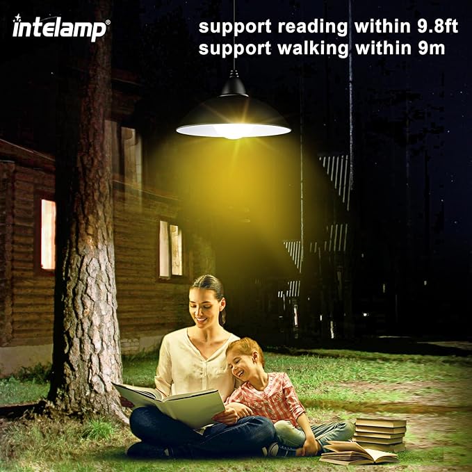 intelamp Solar Pendant Lights Indoor Outdoor, 4000mAh Gazebo Shed Chandeliers with Remote All Day/Night Mode 16.4Ft Hanging Warm White Lighting for Outside Barns Chicken Coop
