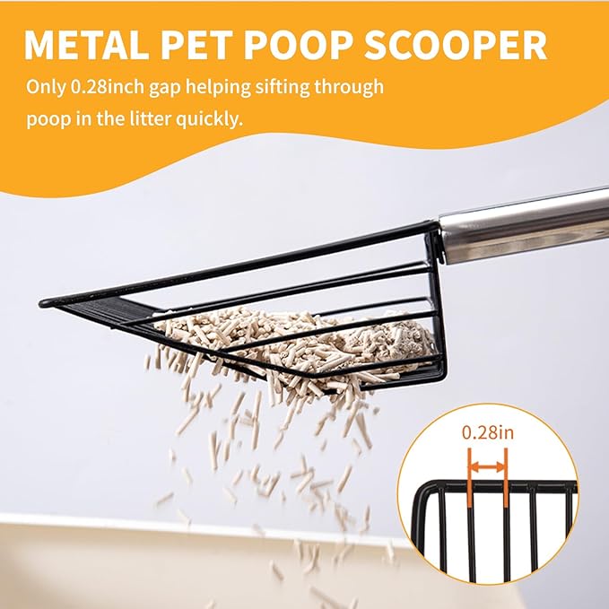 HitTopss Metal Chicken Poop Scooper, Large Chicken Coop Scoop with 24" to 68" Adjustable Stainless Steel Handle, Litter Sifting Shovel Chicken Coop Ccooper for Sand, Pet, Chicken, Cat (10 inch)