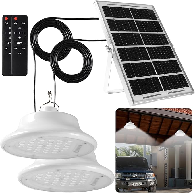 Solar Shed Pendant Light Auto Dusk to Dawn Solar Light Day and Night Indoor and Outdoor with Remote Control for Barn, Garden, Yard, Gazebo,Patio,Tent,Chicken Coop, Cattle Pen, Pigsty(2 Lamps)