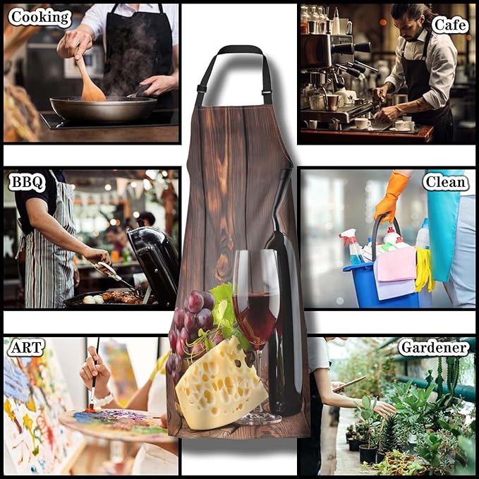 Garden Apron for Men Red Wine with Cheese Vintage Aprons for Women for Kitchen Cooking Restaurant BBQ Painting Crafting Gardening 27” (W) x 31” (H), Waterproof Apron