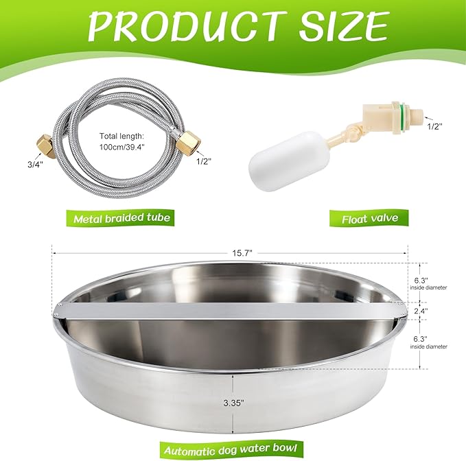 Automatic Water Dispenser for Dogs, Dog Water Bowl Dispenser Large Breed Auto Dog Waterer with Float Valve Outdoor Self Filling Pet Waterer for Pet Cats Dogs Chicken Poultry