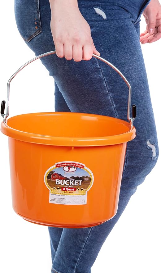 Plastic Animal Feed Bucket (Navy) - Little Giant - Round Plastic Feed Bucket with Metal Handle (8 Quarts / 2 Gallons) (Item No. P8ORANGE6)