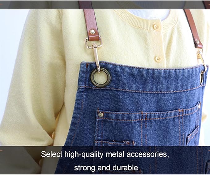 Denim Work Apron Adjustable Cross Back Gardening Aprons Multiple Pockets Men Women Restaurants, Cafes, BBQ
