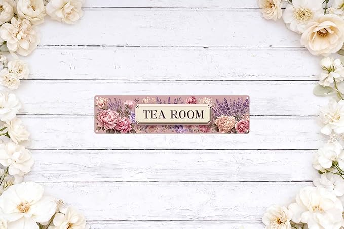 Vintage Tin Tea Room Sign Retro Metal Sign Suitable For Home Garden And Tea Room - Multi-Purpose For Indoor/Outdoor Use Plaque 4x16 Inch