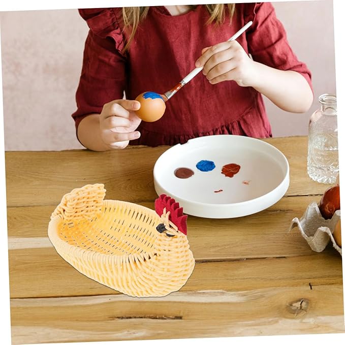 SUPVOX Animal Shaped Woven Basket Decorative Egg Holder for Easter Charming Farmhouse Fruit Basket for Kitchen Living Room Bedroom Fun Cartoon Chicken Design Versatile Storage