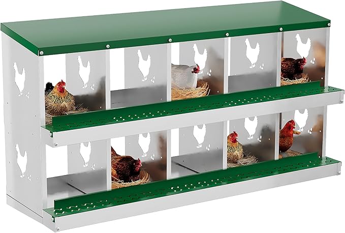 10 Hole Chicken Nesting Box, Galvanized Steel Nesting Boxes with Vented Design, Laying Nesting Boxes for Hens, Wall Mount, Green