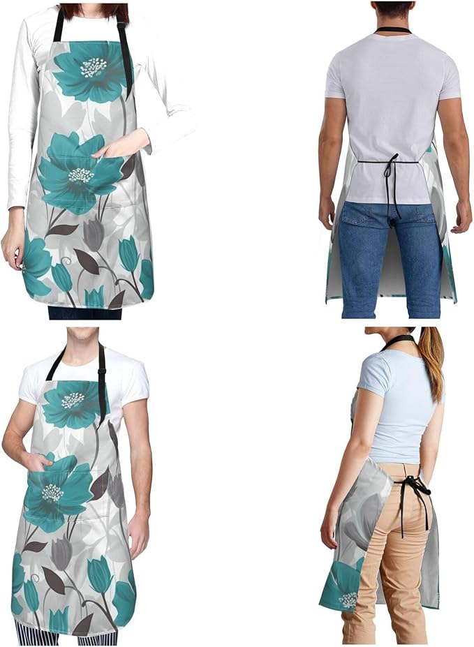 Aprons for Women with Pockets Waterproof Apron Adjustable Bib Turquoise Blue Gold Marble Apron Chef Apron