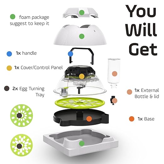 Egg Incubator with Automatic Egg Turning and Humidity Control,Egg Turner Auto Stop,Built in Day Counter,Egg Candler,Humidifier,18 Egg,Quail Parrot Chicken Duck Goose Hatch At Home