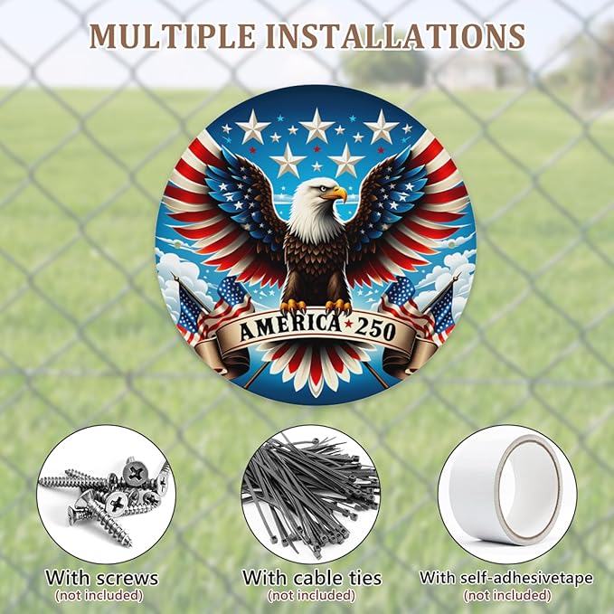 United States 250th Anniversary Round Metal Signs, Patriotic Eagle Home Decor Wall Signs, 1776-2026 America 250th Decorative Wall Signs, Gift for US Citizens