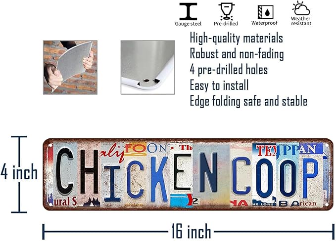 Chicken Coop Accessories Vintage Farmhouse Kitchen Wall Decor Outdoor Funny Metal Tin Signs Farm Decor For Home Chickens Wall Art Chicken Posters Chickens Gifts For Men Chicken Coop Sign 4x16 Inch