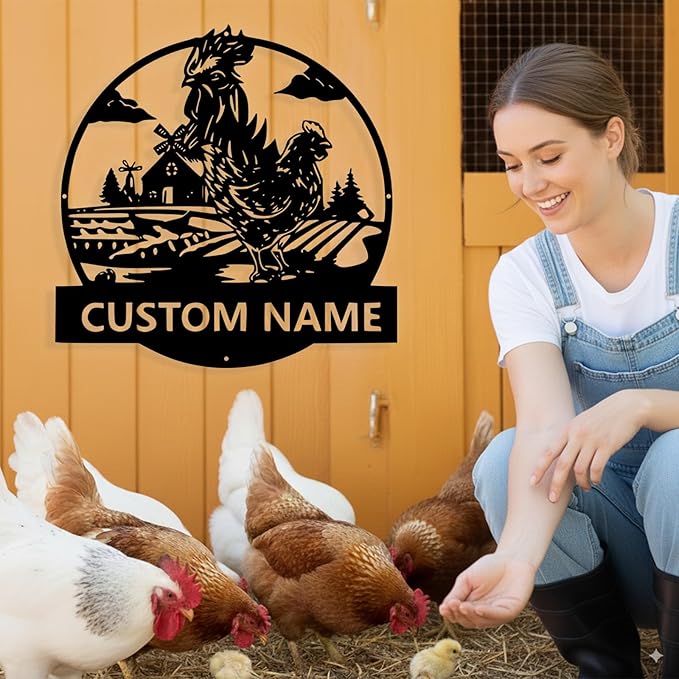 Custom Chicken Coop Metal Sign, Personalized Chicken Coop Sign for Outside, Custom Metal Hen House Farm Signs, Chickens Hen House Farmhouse Wall Art Decor