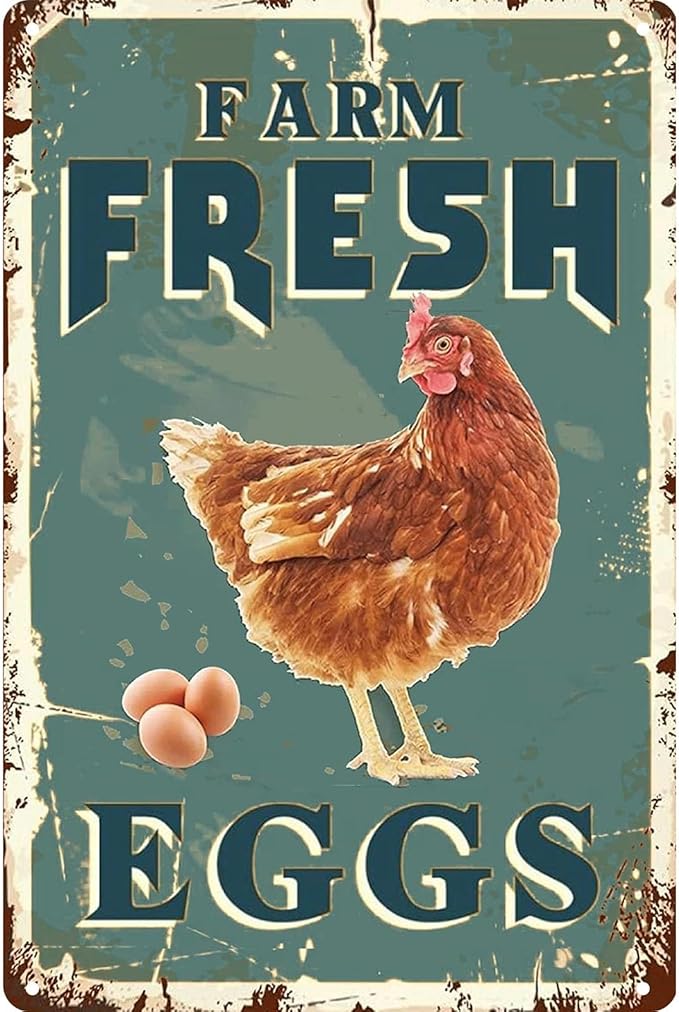 Vintage Chicken Coop Metal Signs - Farm Fresh Eggs Chicken Tin Sign, Funny Metal Signs Accessories Outdoor Home Wall Decor 8x12 inch