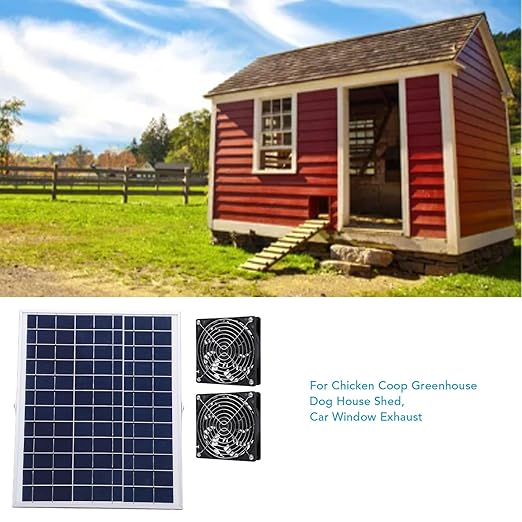 TOPINCN 15W Solar Panel Fan Kit IP65 Weatherproof Dual Fan Solar Exhaust Ventilation for Chicken Coop Greenhouse Shed Pet House Outdoor Use