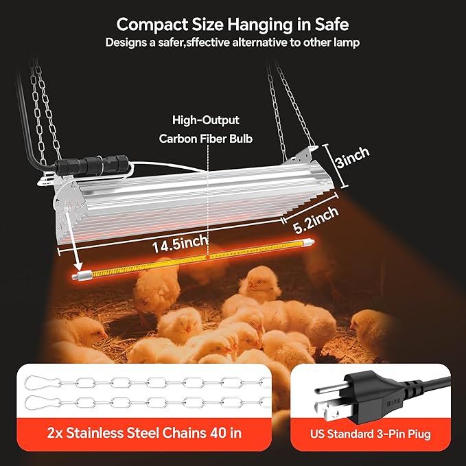 Chicken Coop Heater Large Chicken Heat Lamp, 400 Watt Two-Stage Temperature Chicken Brooder Lamp, Chicken Coop Accessories Carbon Fiber Coop Heater for Chicks, Ducks, Poultry House