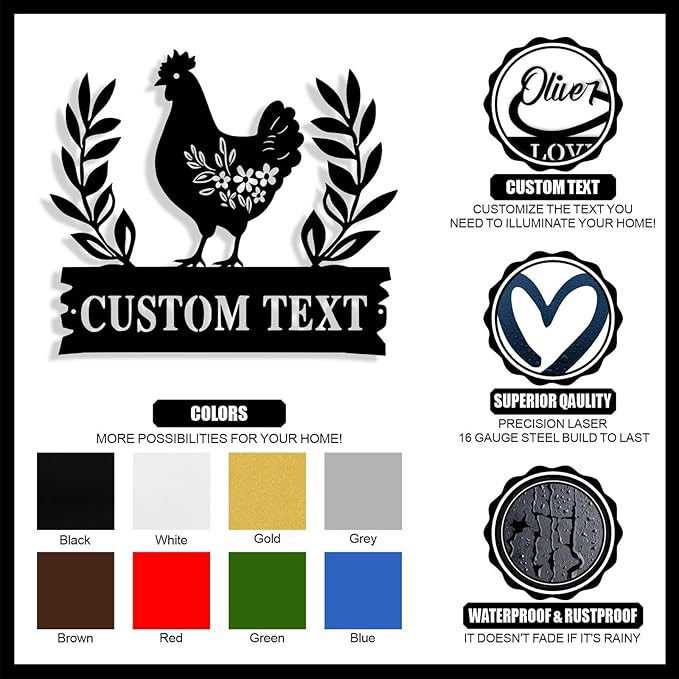 Custom Chicken Coop Metal Sign, Personalized Chicken Coop Sign for Outside, Custom Metal Hen House Farm Signs, Chickens Hen House Farmhouse Wall Art Decor