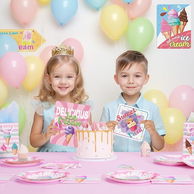 WERNNSAl 10PCS Ice Cream Party Decorations - Ice Cream Sign Birthday Party Supplies for Girls Kids Colorful Summer Theme Party Wall Art Decor for Home Garden Yard Decorations