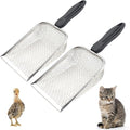 Chicken Poop Scooper for Coop, 2 Pack Chicken Coop Shovel with 0.15inch & 0.2inch Mesh Metal Chicken Coop Rake and Scoop Tool,Sifting Shovel for All Litter Types Easy Clean Kitty Waste Litter