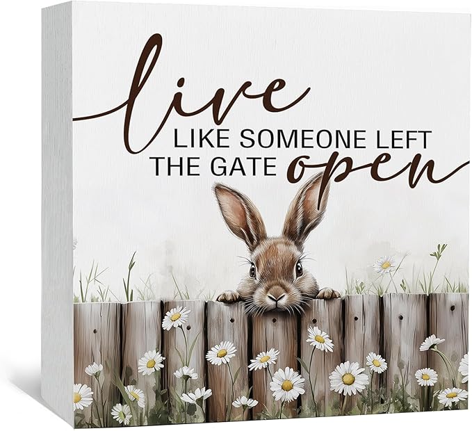 Farmhouse Rabbit Sign - Farmhouse Cottagecore Animal Office Kitchen Bedroom Decor,Rustic Farm Live like Someone Left the Gate Open Home Decor Signs,Duck Gifts for Women