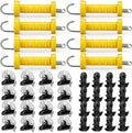 Tondiamo 8 Sets Electric Fence Gate Handle Set with Anchors and Insulators Including 8 Pcs Plastic Electric Fence Gate Handle with Spring, 16 Pieces Anchor Set, 16 Pieces Black Insulators